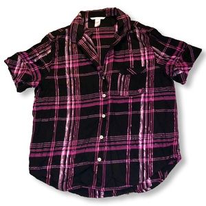 Victoria’s Secret Plaid Button Short Sleeve Collared Flannel Pajama Night Shirt